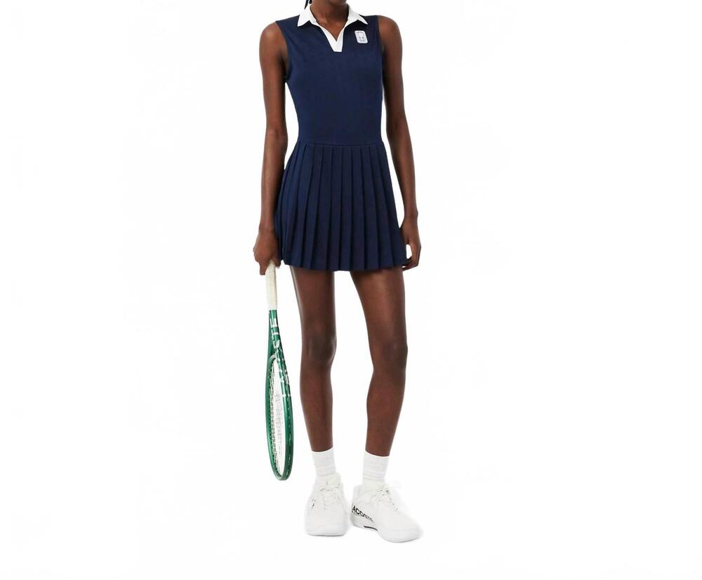 NEW LACOSTE technical jersey tennis dress in navy